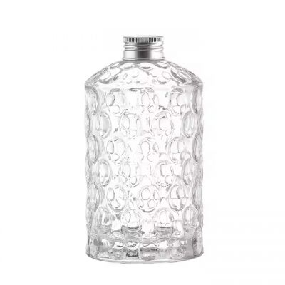 Custom 500ml Flat Glass Bottle Hand-Scratched Mark Screw Mouth Aluminum Cap Empty Vodka Rum Tequila Storage Custom Glass Bottle