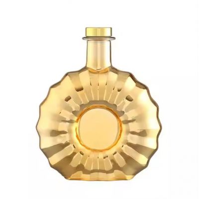 Luxury Round Empty Brandy Glass Liquor Wine Bottle 750ml Electroplated Golden Vodka Wine Glass Bottle with Lids