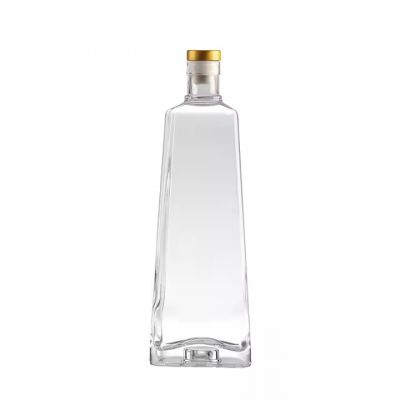 Wholesale Recycled Glass Bottle 750ml Unique Shape Liquor Whiskdy Rum Glass Bottles with Cork