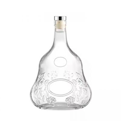 Custom Logo Brandy Gin Super Flint Glass Wine Bottle Embossed Surface Glass Liquor Bottle