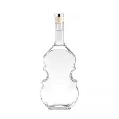 Unique Shaped Empty Liquor Wine Glass Bottles Vodka Brandy Whisky Beverages Transparent Empty Violin Glass Wine Bottles