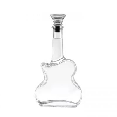 Wholesale Premium 750ml 75cl Decanter Latest Design Glass Wine Vodka Bottle with Cork Guitar Shaped