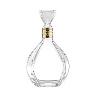 Unique Shape Liquor Glass Bottle Transparent Whiskey Brandy Square Alcohol Glass Bottles 750ml Liquor Glass Bottle with Cork