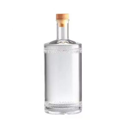 Good Quality Clear Glass Rum Vodka Bottle Clear Round Glass Wine/Spirits Glass Bottle with Wood Cap