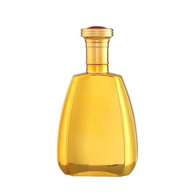 Round 500ml 750ml Chroma Bottles Electroplate Gold Color Spirits XO Brandy Bottle Vodka Glass Bottle