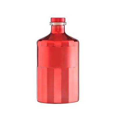 Wholesale Glass Liquor Bottles 500ml Electroplate Red Color Wine Bottle With Corks for Whisky