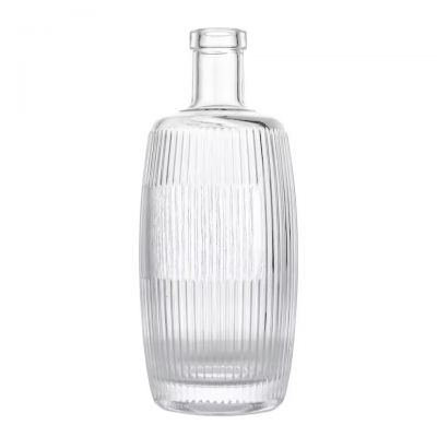 Wholesale 500ml Barrel Shape Ribbed Glass Bottle for Fruit Wine Juice Beverage and Spirits with a Custom Cork Stopper