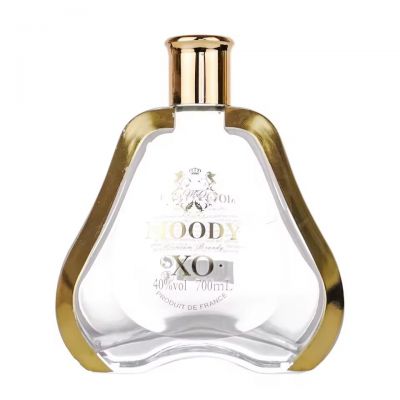Custom Design 700ml Heavy Weight Liquor Bottle with Ornate Gold Trim for Premium Brandy XO Cognac Spirit with a Cap