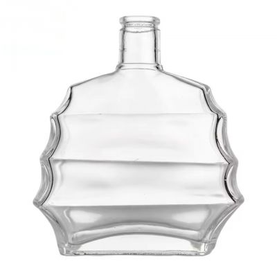 Custom 700ml Ribbed Flask Glass Bottle with Unique Design for High-end Brandy Whiskey XO Empty Liquor Spirit Bottle