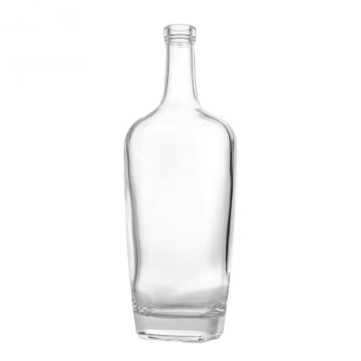 Custom Logo 750ml Modern Elliptical Shape Bottle for High-end Gin Whiskey Tequila Empty Spirit Glass Liquor Bottle With Cork