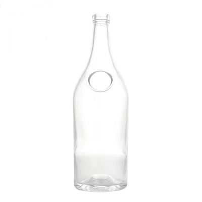 Wholesale 1L Long Neck Glass Bottle with Center Hole for Liquor Gin Vodka Tequila Empty 1000ml High-end Spirit Bottle With Cork
