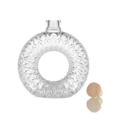 Custom 500ml Flat Fancy Crystal Spice Premium Glass Brandy Bottle Cork Cap Hot Stamping Vodka Whiskey