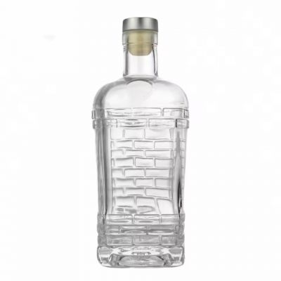 Wholesale Unique Shape Agave Carving Glass Bottle Glass Spirit Bottle 750ml Slip Shoulder Square Bottom Glass Bottle With Cork