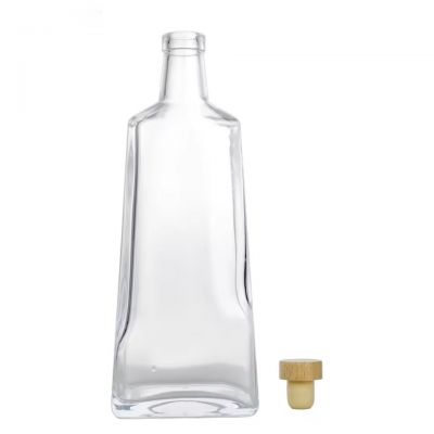 750ml Flat Square Glass Bottles with Cork Hot Sale Customized Low-price Oblong Glass Bottle Thick Bottom Rum Tequila Liquor