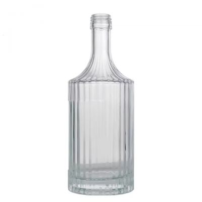 New Design High Quality Stripe Glass Bottles 500ml Beverage Vodka Gin Bottle Custom Clear Glass Bottle with SCREW CAP