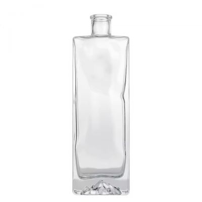 Custom Luxury Flat Square Volcano Mountain Bottom Bottle 500ml Clear Glass Bottle for Whiskey Vodka Gin Tequila