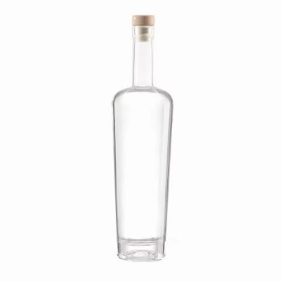 Factory Price 750ml Clear Liquor Glass Bottles with Cork Stopper for Tequila Brandy and Energy Drinks