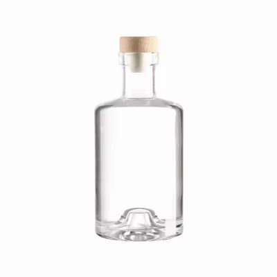 Customized 750ml Transparent Glass Bottle Square Shape with Pump Cap and Rubber Stopper for Whisky Brandy Vodka