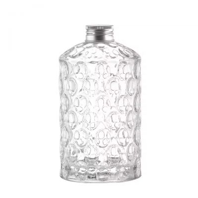 Custom 500ml Flat Glass Bottle Hand-Scratched Mark Screw Mouth Aluminum Cap Empty Vodka Rum Tequila Storage Custom Glass Bottle