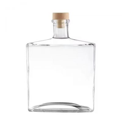 Custom 750ml Square Glass Whiskey Bottle with Cork for Tequila Brandy and Energy Drinks Silk Screen Printing Included