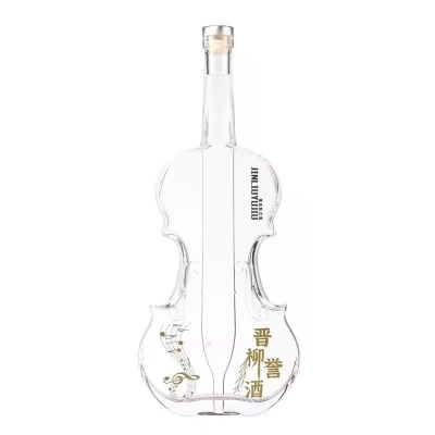 Manufacture Price Customized logo Packaging Violin Shaped Empty Glass Brandy Whisky Bottles With Cork