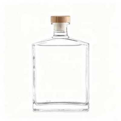 Custom 700ml Glass Bottle Rubber Stopper Lid Square Shape for Vodka Whiskey Rum XO Spirit 500ml Empty Arched Irregular Design