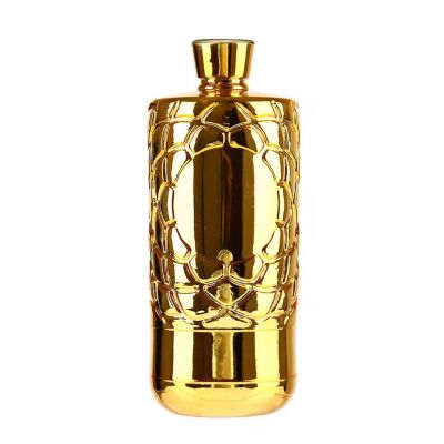 Wholesale Price Recyclable 500ml 750ml Empty Gold Color Electroplated Liquor Glass Spirits Vodka Whiskey Bottle