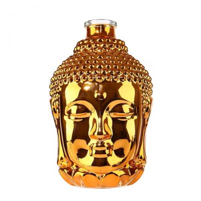 Customizable Luxury Electroplate Golden Buddha Head Shape 500ml 750ml Empty Glass Liquor Alcohol Spirits Bottle for Winery