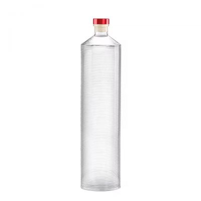 High-End Custom Stripe Round clear 750ml Glass Bottle Canada Popular Clear Champagne Vodka Whisky Rum Bottles