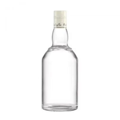 Elegant Custom Round Super Flint Empty 375ml 500ml 750ml Custom logo Rum Vodka Gin Whisky Glass Liquor Spirit Bottle with Lid