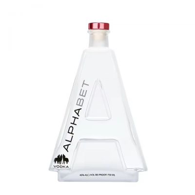 Custom Premium Letter Shaped Frosted Empty Brandy Bottle 750ml Unique Super Flint Alcohol Tequila Whisky Bottle for Gift