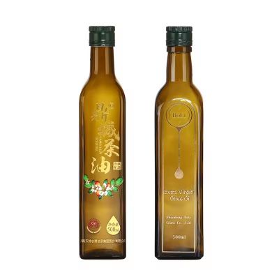 Matte Amber Square Sharp Custom Translucent 500ml Volume Super Crystal White Food Grade Luxury Packing Olive Oil Glass Bottles