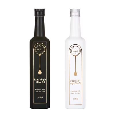 Empty Square Matte Black White Glass Bottle 500ml Olive Oil Gin Liquor Liquid Container Bottle With Cap Screen Printing
