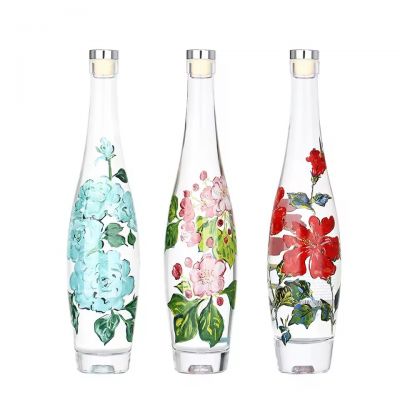 Luxury Flower Label Glass Water Bottle 330ml 500ml 750ml 1L Glass Water Bottle Unique Shape Glass Bottles for Water Juice