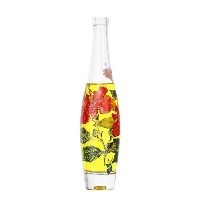 Customized Artistic Flower Pattern Luxury Elegant Still Water Bottles 330ml 500ml 750ml Transparent Glass Water Bottle