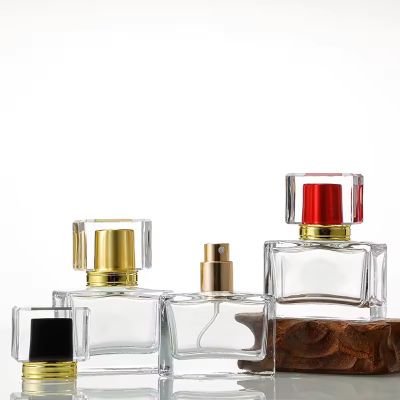 High-end Premium Square Glass Perfume Pump Spay Bottle 30ml Empty Cosmetic Perfume Bottle with Luxury Colorful Cap