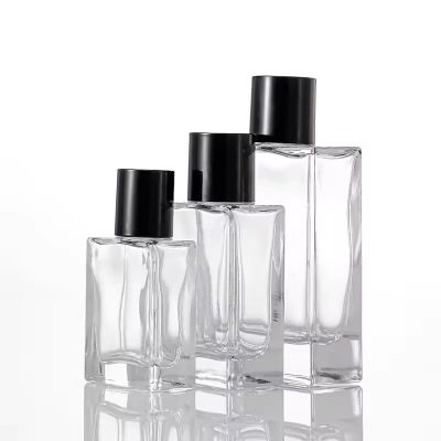 Hot Sale Rectangle Square 30ml 50ml 100ml Oblate Shape Glass Mist Atomizer Luxury Flat Glass Bottle With Pump Sprayer