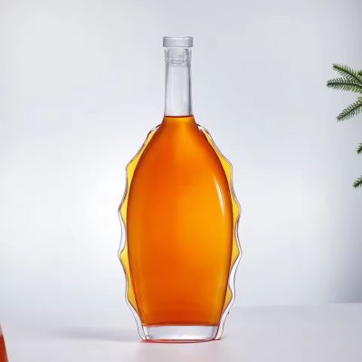 Wholesale 1000ml clear Frosted Water Ripples Wine Brandy Whisky Glass Bottles Can Be Treated with Gold Stamping