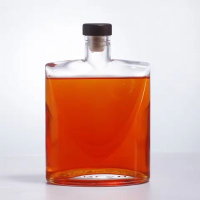 Custom Size Square Flat Glass Bottles for Beverages Cork Sealing for Whiskey Vodka Tequila Wine Bottle