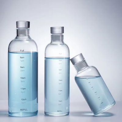 500ml/750ml Time Scale High Borosilicate Glass Bottle Food Grade Bubble Screw Cap for Tequila Water Clear Pot Empty Bottle