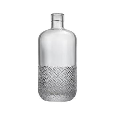 Striped Pattern Carved Crystal Glass Spirits Bottle 500ml for Vodka Tequila