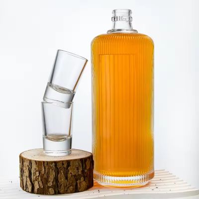 New Style Stripe Glass Liquor Bottle Cylinder Empty Clear Liquor Spirit Whisky Vodka Rum Gin Glass Bottle