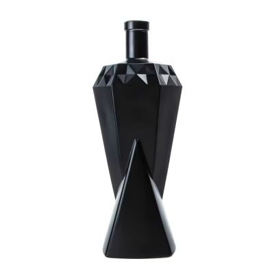 Wholesale 750ml Glossy Matte Black Painted Glass Liquor Bottle Premium Tequila Mezcal Spirit Bottles