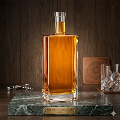 750ml Flat Square Glass Liquor Bottle